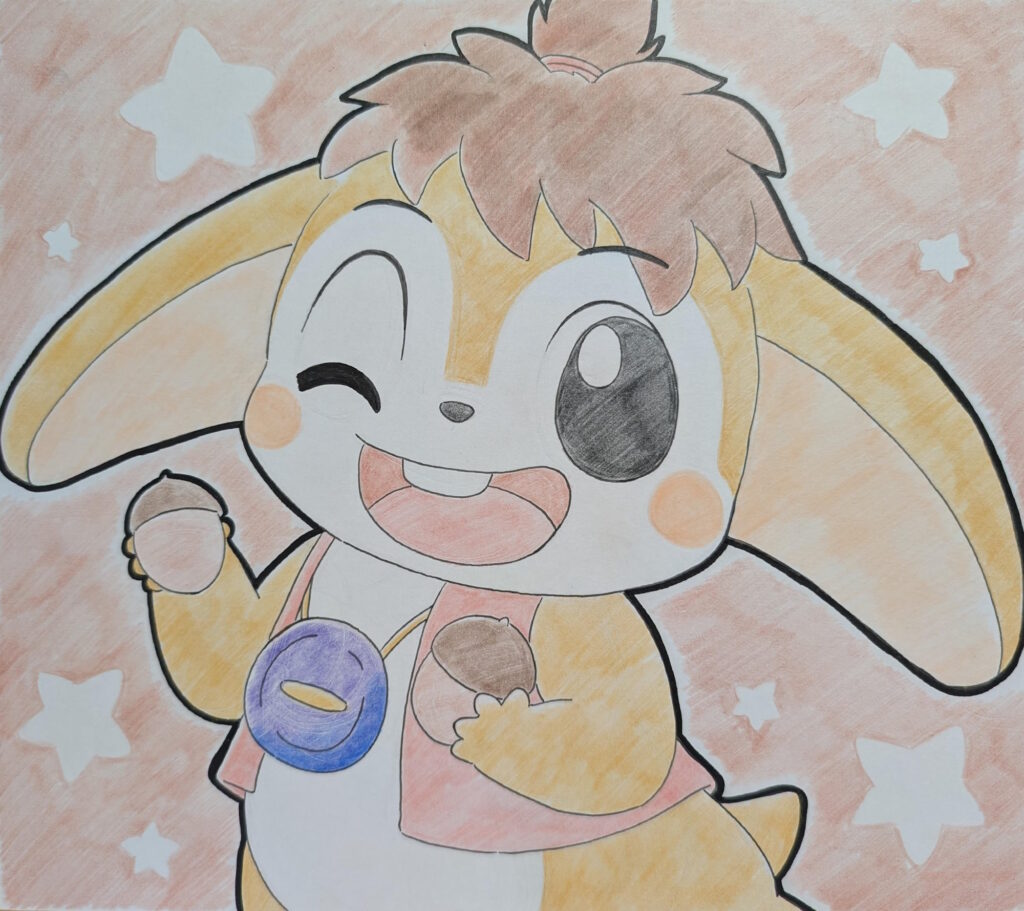 どんぐりを拾うピッピくん