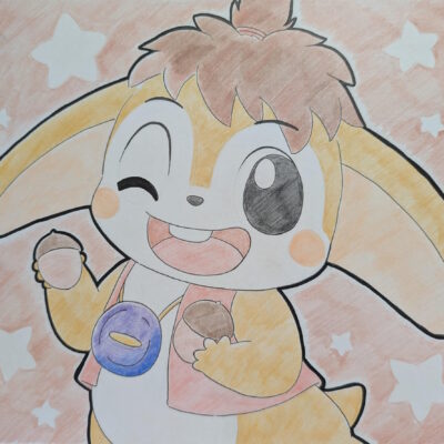 どんぐりを拾うピッピくん