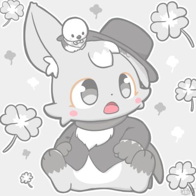 四葉のクローバーに囲まれるフェリちゃん