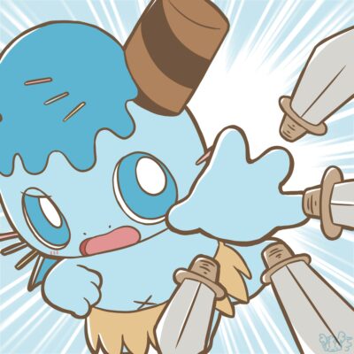 ダガーナイフを投げるミントくん