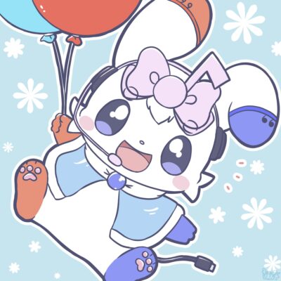 誕生日に風船を持って浮かび上がるオーラちゃん