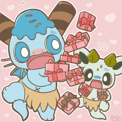 沢山のチョコをもらうミントくん