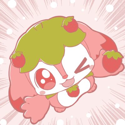 片手にイチゴを持ってアピールするこいちごちゃん