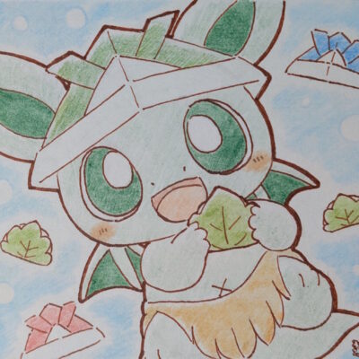 柏餅を持ちながら楽しい想像をするカッシーくん