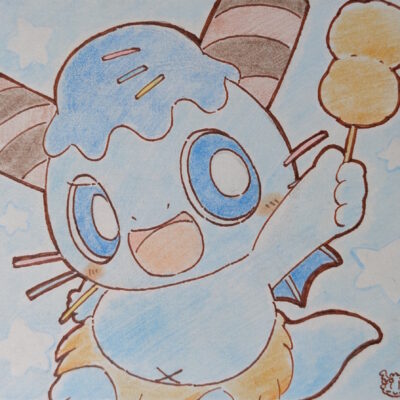 かっこよく串カツを食べるミントくん