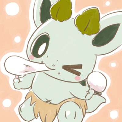 雪見だいふくをモグモグするカッシーくん