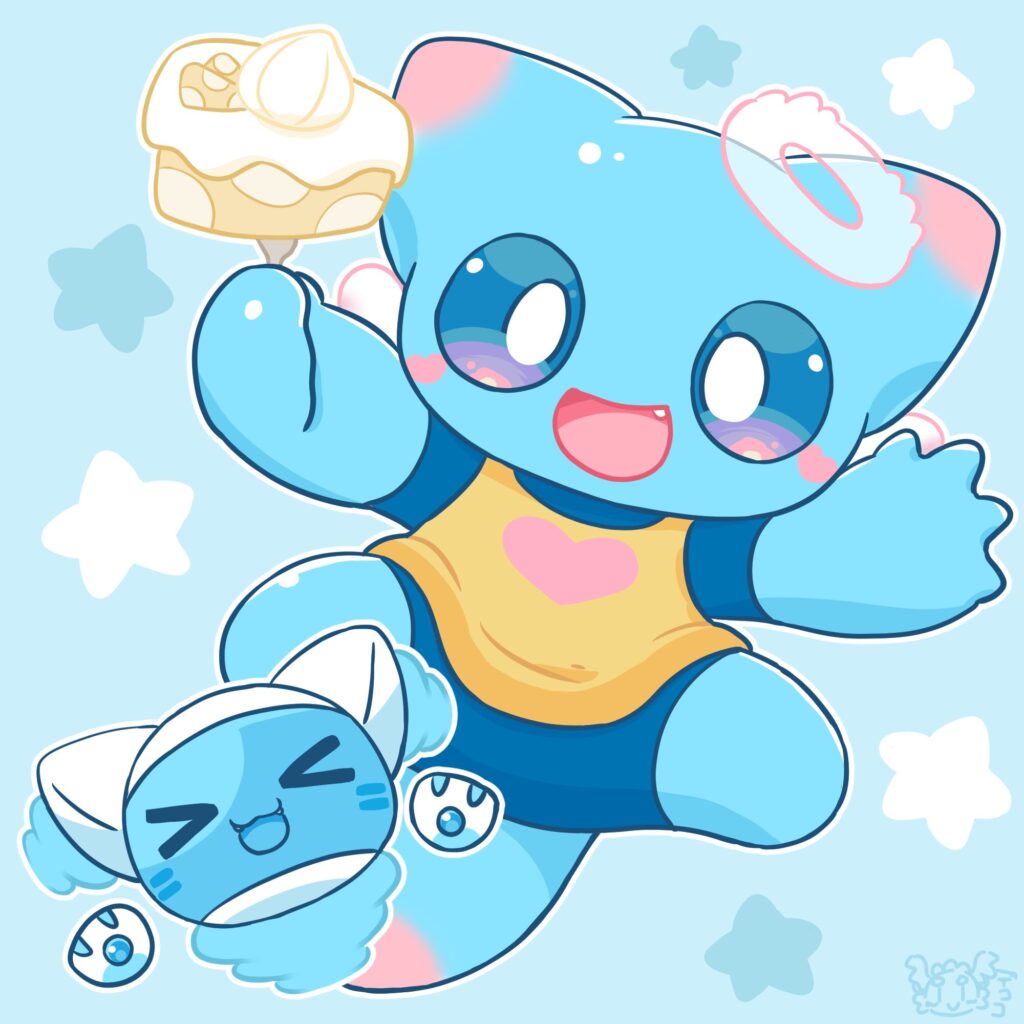 チーズケーキを持つクリオネくんとニボくん