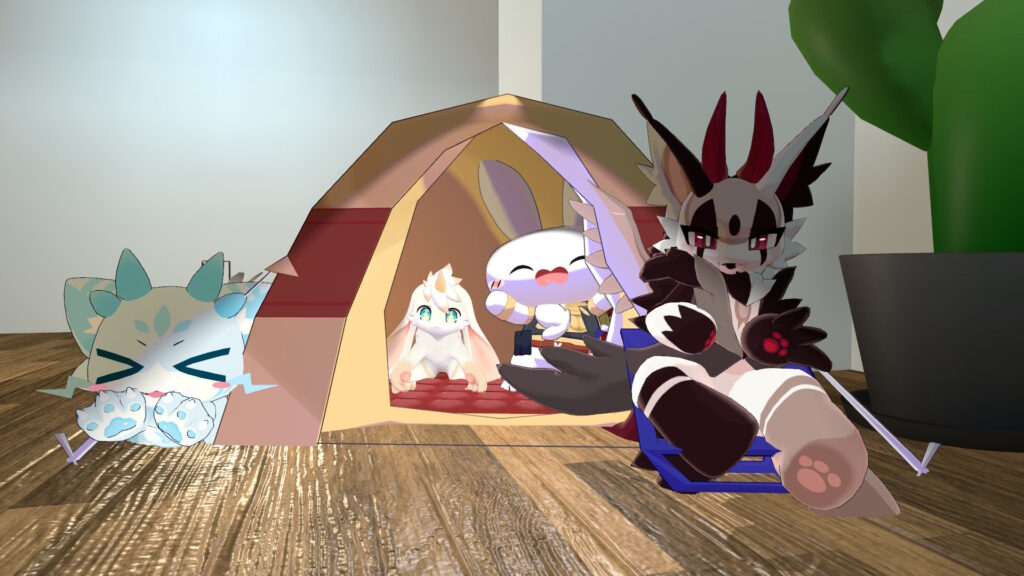 テントを張って記念撮影