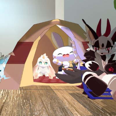 テントを張って記念撮影