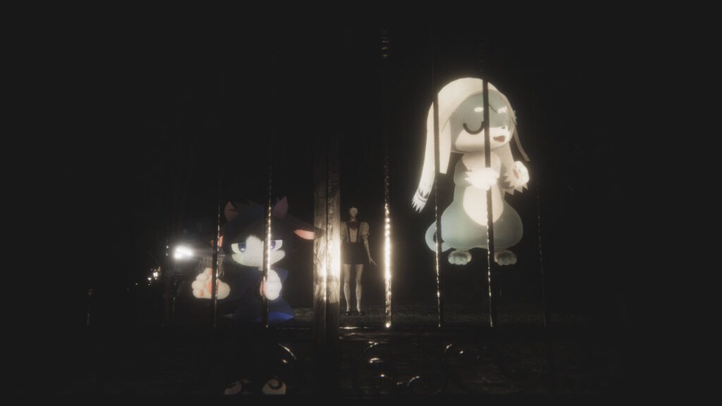 柵に捕まっているよ