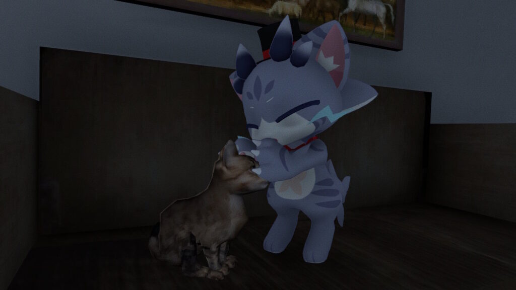 猫を撫でるゼリーさん