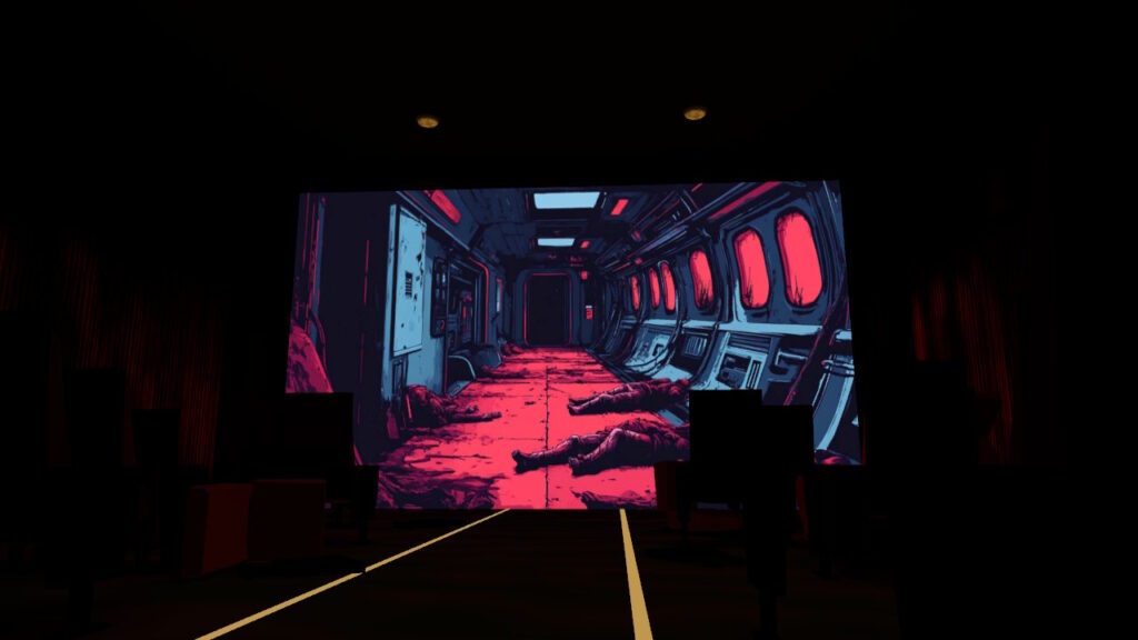 不穏なSFチックな映像が映るスクリーン