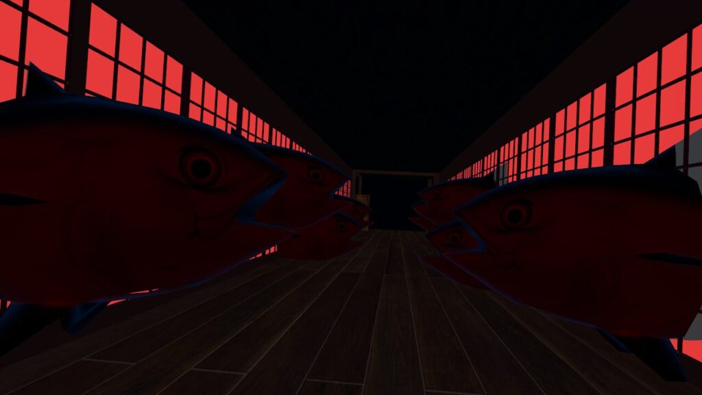 障子から飛び出すマグロ