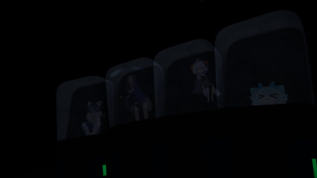 脱出ポッドに乗るデココ達