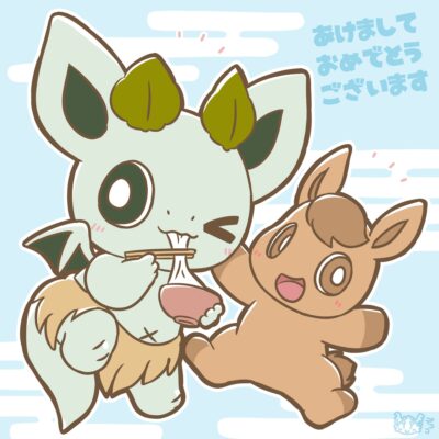 お馬さんとお餅をモグモグするカッシーくん