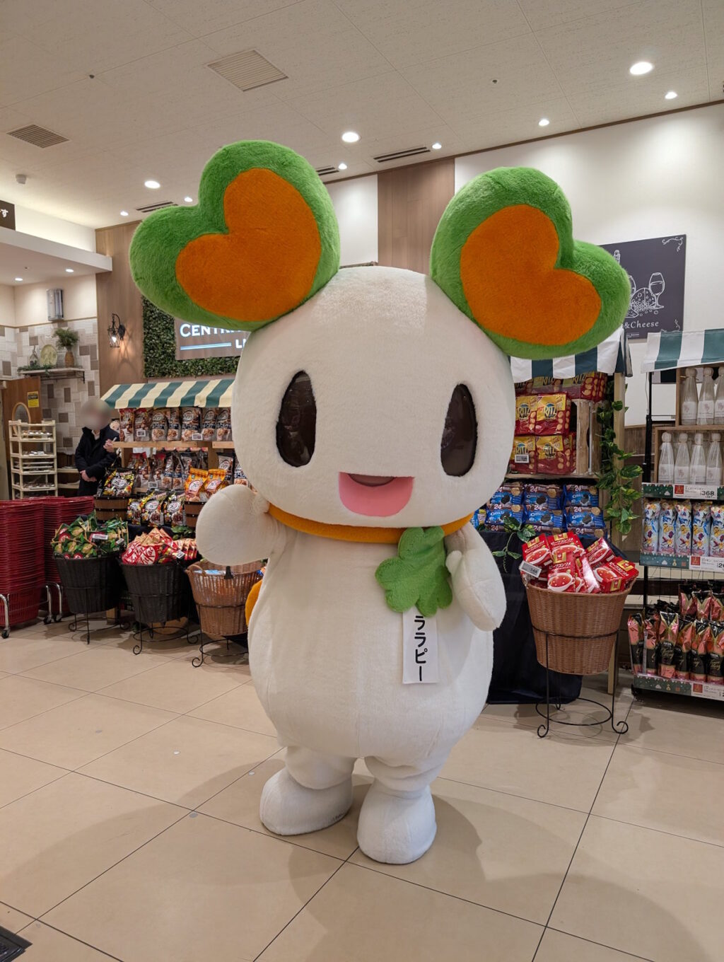 手を挙げてポーズをするララピーちゃん