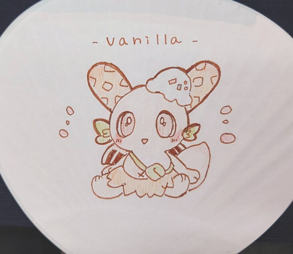 うちわに描かれたバニラくん