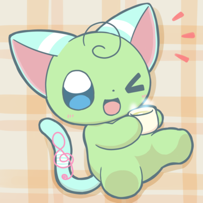 ホットレモネードを持つみどりねこちゃん